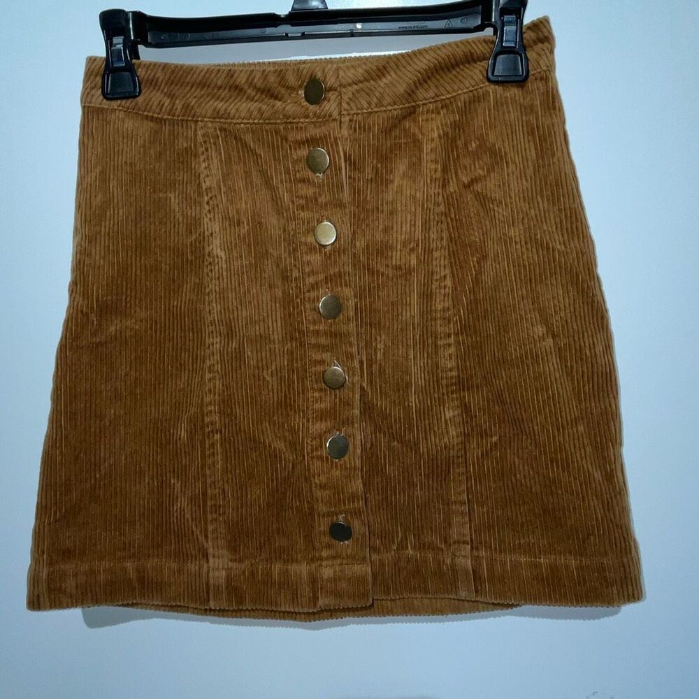Charlotte Russe Women's Camel Brown Button Down Corduroy A-Line Mini Skirt Small